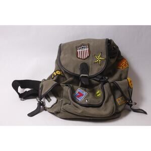 Y2k Dream Control Utility Backpack Army Olive Multi-Pocket with Patches ~ 26021